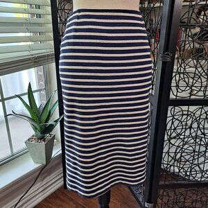 Fine Garments by Bell Size 2 Cream/Navy Striped Pencil Skirt EUC